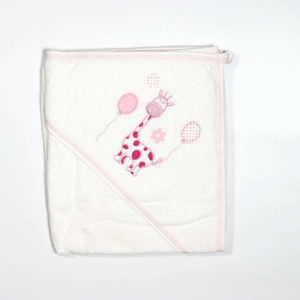 Baby Kapuzen-Badetuch (Giraffe) – Pink